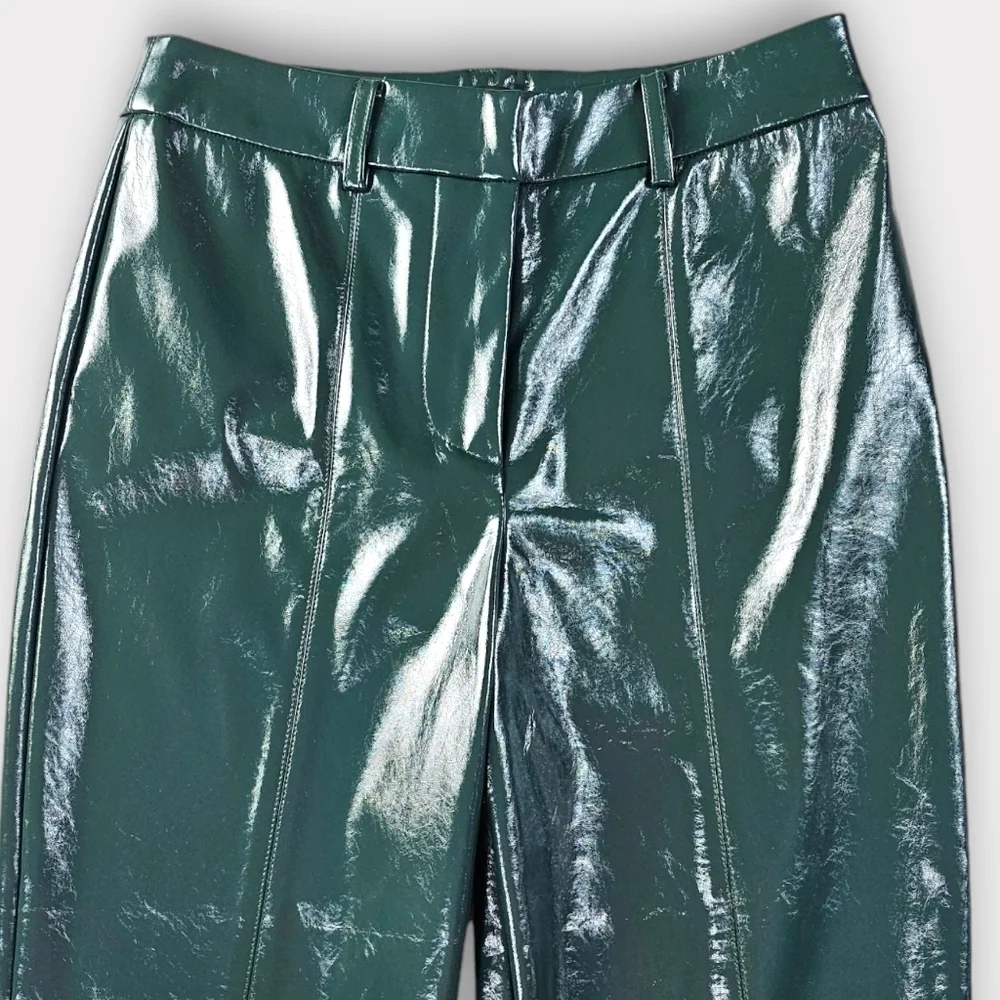 7 For All Mankind Green Faux Leather Flare Pant Small